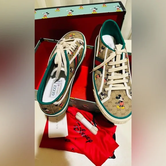 Gucci Disney Mickey Tennis 1977 GG Print Men’s Sneakers Size 9+US / UK 8.5